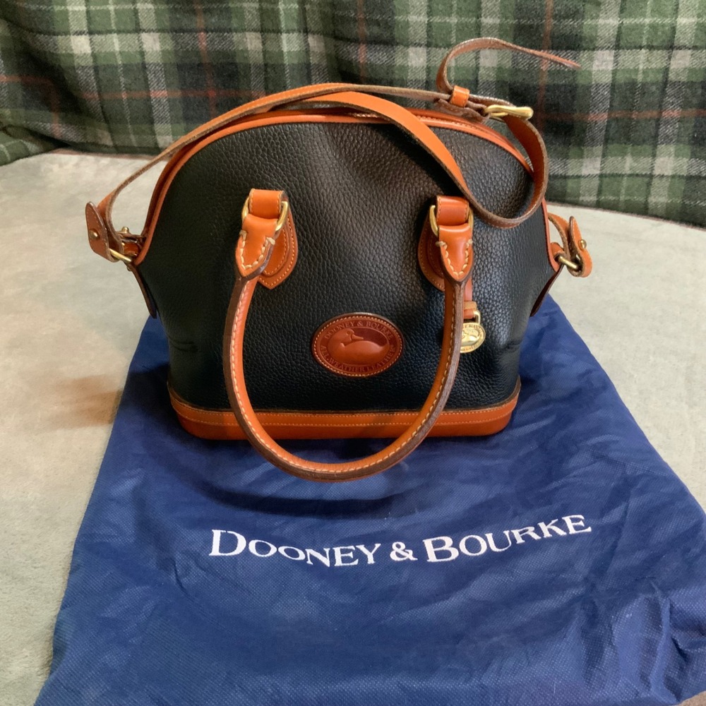 Vintage Dooney & Bourke All Weather Leather Satchel Black Tan USA B6836933
